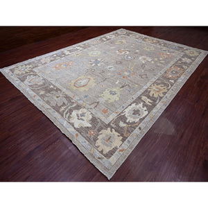 9'10"x13'6" Spanish Gray, Afghan Angora Oushak With All Over Colorful Leaf Design, Hand Knotted, Vegetable Dyes, 100% Wool, Oriental Rug FWR122328