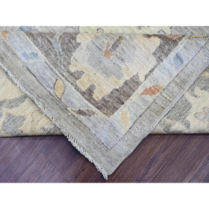 9'10"x13'6" Spanish Gray, Afghan Angora Oushak With All Over Colorful Leaf Design, Hand Knotted, Vegetable Dyes, 100% Wool, Oriental Rug FWR122328