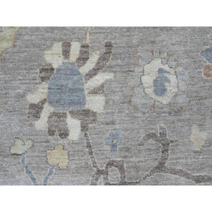 9'10"x13'6" Spanish Gray, Afghan Angora Oushak With All Over Colorful Leaf Design, Hand Knotted, Vegetable Dyes, 100% Wool, Oriental Rug FWR122328