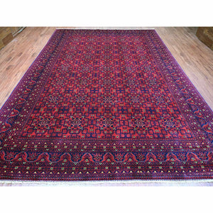 9'10"x13'1" Deep And Saturated Red, Afghan Khamyab With Geometric Design, Soft Wool, Vegetable Dyes, Hand Knotted, Oriental Rug FWR122334