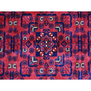 9'10"x13'1" Deep And Saturated Red, Afghan Khamyab With Geometric Design, Soft Wool, Vegetable Dyes, Hand Knotted, Oriental Rug FWR122334