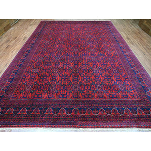 10'x13'6" Deep And Saturated Red, Afghan Khamyab With Repetitive Star Design, 100% Wool, Soft Pile, Hand Knotted, Oriental Rug FWR122340