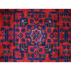 10'x13'6" Deep And Saturated Red, Afghan Khamyab With Repetitive Star Design, 100% Wool, Soft Pile, Hand Knotted, Oriental Rug FWR122340