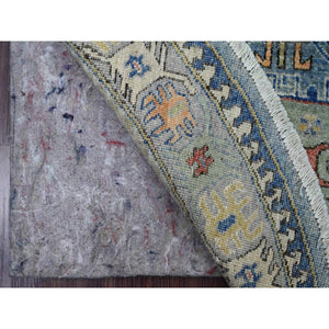 6'x6' Carolina Blue, Peshawar with Antique Caucasian Influence Design, Hand Knotted, 100% Wool, Densely Woven, Round, Oriental Rug FWR122358