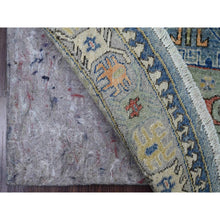 Load image into Gallery viewer, 6&#39;x6&#39; Carolina Blue, Peshawar With Antique Caucasian Influence Design, Hand Knotted, 100% Wool, Densely Woven, Round, Oriental Rug FWR122358