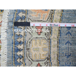 6'x6' Caviar Blue, Antiqued Fine Heriz Re-Creation with All Over Vines Design, Hand Knotted, Soft Pile, Vegetable Dyes, Pure Wool, Round, Oriental Rug FWR548346