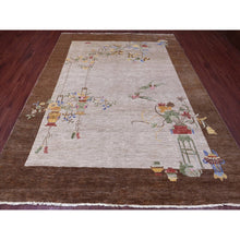 Load image into Gallery viewer, 7&#39;10&quot;x10&#39;1&quot; Alabaster White, Chinese Art Deco Inspired Peshawar, Hand Knotted, Vegetable Dyes, 100% Wool, Oriental Rug FWR122370