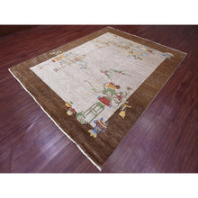 Load image into Gallery viewer, 7&#39;10&quot;x10&#39;1&quot; Alabaster White, Chinese Art Deco Inspired Peshawar, Hand Knotted, Vegetable Dyes, 100% Wool, Oriental Rug FWR122370