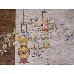 7'10"x10'1" Alabaster White, Chinese Art Deco Inspired Peshawar, Hand Knotted, Vegetable Dyes, 100% Wool, Oriental Rug FWR122370