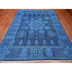 8'x9'6" Bayern Blue, Zero Pile, Peshawar with Mamluk Design, Distressed, 100% Wool, Hand Knotted, Oriental Rug FWR122376