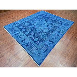 8'x9'6" Bayern Blue, Zero Pile, Peshawar with Mamluk Design, Distressed, 100% Wool, Hand Knotted, Oriental Rug FWR122376