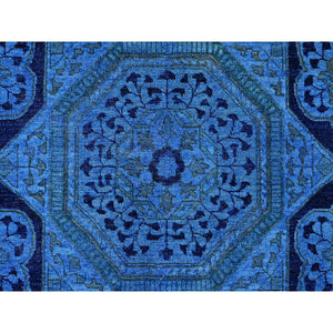 8'x9'6" Bayern Blue, Zero Pile, Peshawar with Mamluk Design, Distressed, 100% Wool, Hand Knotted, Oriental Rug FWR122376