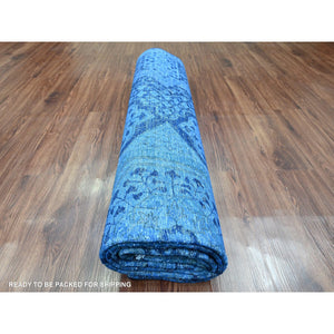 8'x9'6" Bayern Blue, Zero Pile, Peshawar with Mamluk Design, Distressed, 100% Wool, Hand Knotted, Oriental Rug FWR122376