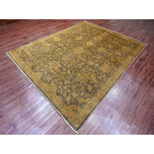 7'10"x10' Chocolate Brown, Peshawar with Ziegler Mahal, All Over Design, Distressed, Zero Pile, Hand Knotted, Pure Wool, Oriental Rug FWR122382