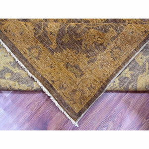 7'10"x10' Chocolate Brown, Peshawar With Ziegler Mahal, All Over Design, Distressed, Zero Pile, Hand Knotted, Pure Wool, Oriental Rug FWR122382