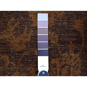 7'10"x10' Chocolate Brown, Peshawar with Ziegler Mahal, All Over Design, Distressed, Zero Pile, Hand Knotted, Pure Wool, Oriental Rug FWR122382