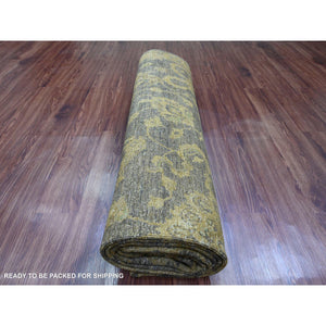 7'10"x10' Chocolate Brown, Peshawar with Ziegler Mahal, All Over Design, Distressed, Zero Pile, Hand Knotted, Pure Wool, Oriental Rug FWR122382