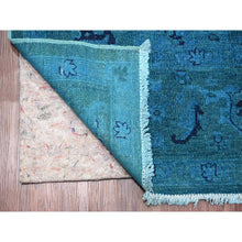 Load image into Gallery viewer, 8&#39;x9&#39;7&quot; Carolina Blue, Overdyed Peshawar with Heriz Design, Distressed, Zero Pile, Hand Knotted, 100% Wool, Oriental Rug FWR122388