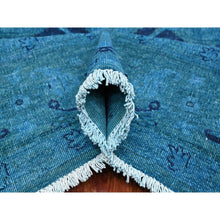 Load image into Gallery viewer, 8&#39;x9&#39;7&quot; Carolina Blue, Overdyed Peshawar with Heriz Design, Distressed, Zero Pile, Hand Knotted, 100% Wool, Oriental Rug FWR122388
