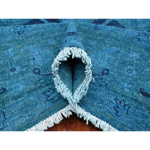 8'x9'7" Carolina Blue, Overdyed Peshawar with Heriz Design, Distressed, Zero Pile, Hand Knotted, 100% Wool, Oriental Rug FWR122388