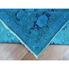 Load image into Gallery viewer, 8&#39;x9&#39;7&quot; Carolina Blue, Overdyed Peshawar with Heriz Design, Distressed, Zero Pile, Hand Knotted, 100% Wool, Oriental Rug FWR122388