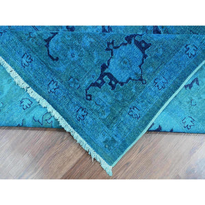 8'x9'7" Carolina Blue, Overdyed Peshawar with Heriz Design, Distressed, Zero Pile, Hand Knotted, 100% Wool, Oriental Rug FWR122388
