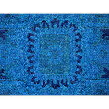 Load image into Gallery viewer, 8&#39;x9&#39;7&quot; Carolina Blue, Overdyed Peshawar with Heriz Design, Distressed, Zero Pile, Hand Knotted, 100% Wool, Oriental Rug FWR122388