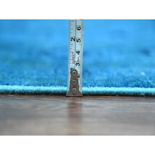 Load image into Gallery viewer, 8&#39;x9&#39;7&quot; Carolina Blue, Overdyed Peshawar with Heriz Design, Distressed, Zero Pile, Hand Knotted, 100% Wool, Oriental Rug FWR122388
