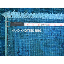 Load image into Gallery viewer, 8&#39;x9&#39;7&quot; Carolina Blue, Overdyed Peshawar with Heriz Design, Distressed, Zero Pile, Hand Knotted, 100% Wool, Oriental Rug FWR122388