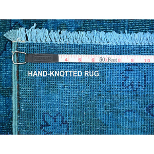 8'x9'7" Carolina Blue, Overdyed Peshawar with Heriz Design, Distressed, Zero Pile, Hand Knotted, 100% Wool, Oriental Rug FWR122388