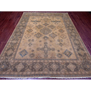 8'x9'10" Coffee Brown, Overdyed Kazak With Geometric Leaf Pattern, 100% Wool, Hand Knotted, Oriental Rug FWR122400