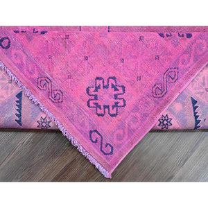 8'x9'7" Hot Pink, Overdyed Kazak With Geometric Design, Hand Knotted, 100% Wool, Oriental Rug FWR122406