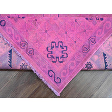 Load image into Gallery viewer, 8&#39;x9&#39;7&quot; Hot Pink, Overdyed Kazak With Geometric Design, Hand Knotted, 100% Wool, Oriental Rug FWR122406