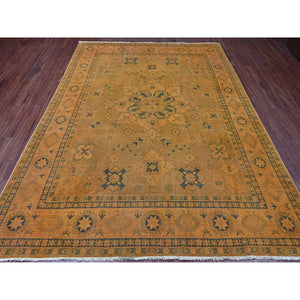 7'8"x9'10" Honey Brown, Overdyed Kazak With Flower Medallion Design, 100% Wool, Hand Knotted, Oriental Rug FWR122412
