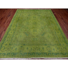Load image into Gallery viewer, 8&#39;x9&#39;6&quot; Pickle Green, Overdyed Kazak with Geometric Pattern, Hand Knotted, Pure Wool, Oriental Rug FWR122418