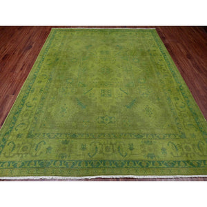 8'x9'6" Pickle Green, Overdyed Kazak with Geometric Pattern, Hand Knotted, Pure Wool, Oriental Rug FWR122418
