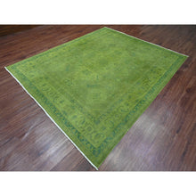 Load image into Gallery viewer, 8&#39;x9&#39;6&quot; Pickle Green, Overdyed Kazak with Geometric Pattern, Hand Knotted, Pure Wool, Oriental Rug FWR122418