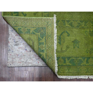 8'x9'6" Pickle Green, Overdyed Kazak with Geometric Pattern, Hand Knotted, Pure Wool, Oriental Rug FWR122418