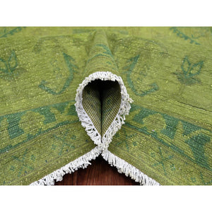 8'x9'6" Pickle Green, Overdyed Kazak with Geometric Pattern, Hand Knotted, Pure Wool, Oriental Rug FWR122418