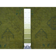 Load image into Gallery viewer, 8&#39;x9&#39;6&quot; Pickle Green, Overdyed Kazak with Geometric Pattern, Hand Knotted, Pure Wool, Oriental Rug FWR122418