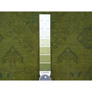 8'x9'6" Pickle Green, Overdyed Kazak with Geometric Pattern, Hand Knotted, Pure Wool, Oriental Rug FWR122418
