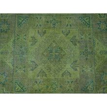 Load image into Gallery viewer, 8&#39;x9&#39;6&quot; Pickle Green, Overdyed Kazak with Geometric Pattern, Hand Knotted, Pure Wool, Oriental Rug FWR122418