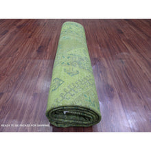 Load image into Gallery viewer, 8&#39;x9&#39;6&quot; Pickle Green, Overdyed Kazak with Geometric Pattern, Hand Knotted, Pure Wool, Oriental Rug FWR122418