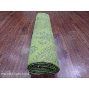 8'x9'6" Pickle Green, Overdyed Kazak with Geometric Pattern, Hand Knotted, Pure Wool, Oriental Rug FWR122418