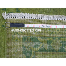 Load image into Gallery viewer, 8&#39;x9&#39;6&quot; Pickle Green, Overdyed Kazak With Geometric Pattern, Hand Knotted, Pure Wool, Oriental Rug FWR122418