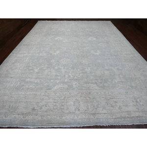 12'x15'4" Misty Gray, Washed Out Peshawar With All Over Leaf Pattern, Hand Knotted, Natural Dyes, 100% Wool, Oversized, Oriental Rug FWR122430