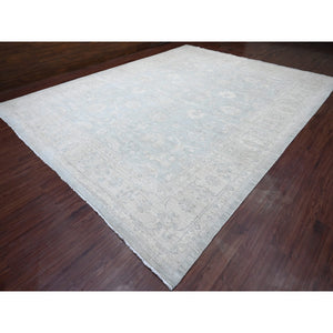 12'x15'4" Misty Gray, Washed Out Peshawar with All Over Leaf Pattern, Hand Knotted, Natural Dyes, 100% Wool, Oversized, Oriental Rug FWR122430