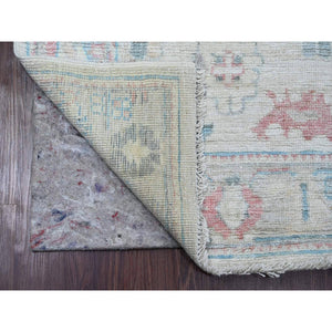 3'x11'8" Bone White, Afghan Angora Oushak With Floral Pattern, Hand Knotted, Veggie Dyes, Pure Wool, Runner, Oriental Rug FWR122436