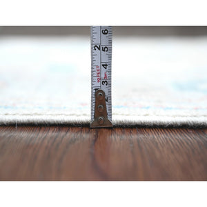 3'x11'8" Bone White, Afghan Angora Oushak With Floral Pattern, Hand Knotted, Veggie Dyes, Pure Wool, Runner, Oriental Rug FWR122436