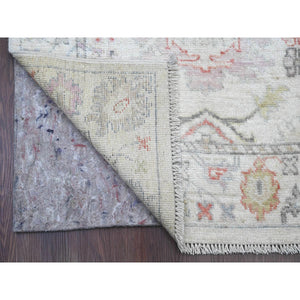 3'1"x22'4" Chiffon White, Afghan Angora Oushak with Muted Colors Leaf Design, Hand Knotted, Vegetable Dyes, 100% Wool, XL Runner, Oriental Rug FWR122448